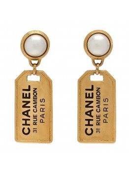 Pearl CC Tags Drop Earrings Gold