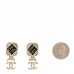 Resin Crystal Quilted CC Drop Earrings Black Gold