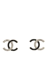 Crystal Enamel CC Earrings Silver Black