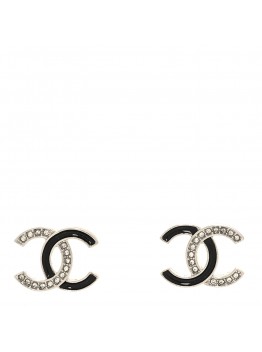 Crystal Enamel CC Earrings Silver Black