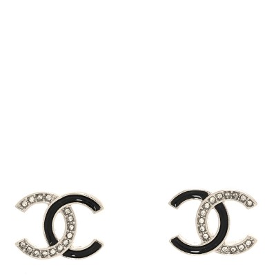 Crystal Enamel CC Earrings Silver Black