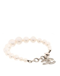 Graduated Pearl Crystal CC Bracelet Gold