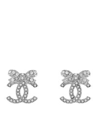 Crystal CC Bow Dangle Earrings Silver