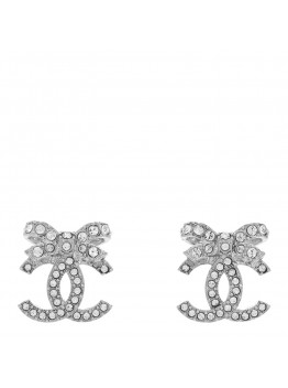 Crystal CC Bow Dangle Earrings Silver