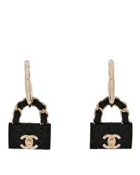Metal Resin Lambskin Quilted CC Turnlock Chain Bag Hoop Black Gold