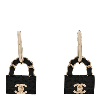 Metal Resin Lambskin Quilted CC Turnlock Chain Bag Hoop Black Gold