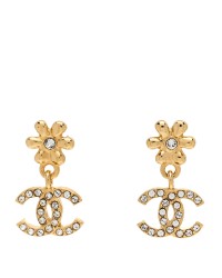 Metal Crystal CC Daisy Drop Earrings Gold