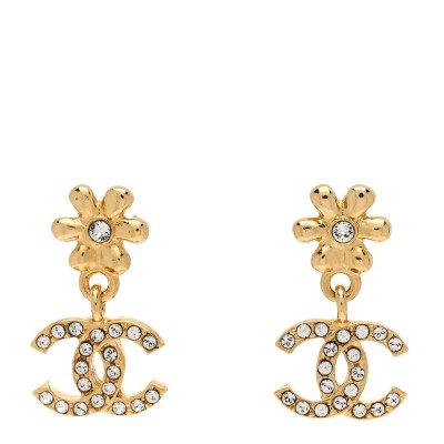 Metal Crystal CC Daisy Drop Earrings Gold