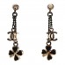 Enamel CC Clover Drop Earrings Black Gold