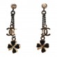 Enamel CC Clover Drop Earrings Black Gold