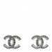 Metal Baguette Crystal CC Earrings Silver Blue