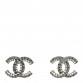 Metal Baguette Crystal CC Earrings Silver Blue