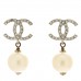 Crystal Pearl CC Drop Earrings Silver