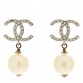 Crystal Pearl CC Drop Earrings Silver