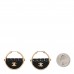 Metal Resin Quilted CC Bag Bag Hoop Earrings Black Gold