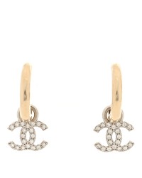 Crystal CC Hoop Drop Earrings Light Gold
