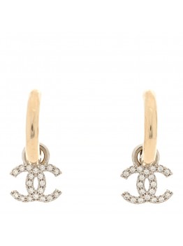 Crystal CC Hoop Drop Earrings Light Gold