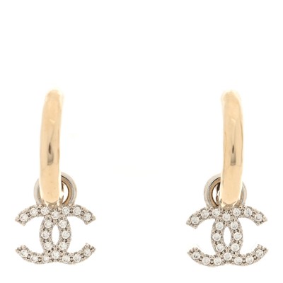 Crystal CC Hoop Drop Earrings Light Gold