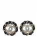Crystal Lambskin Chain CC Stud Earrings Black Gold