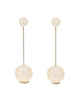 Pearl CC Chain Drop Earrings Gold