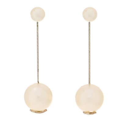 Pearl CC Chain Drop Earrings Gold