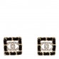 Crystal Lambskin Chain Sergeant Chanel Stud Earrings Black Gold