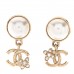 Pearl Crystal CC Flower Drop Earrings Gold Pearly White