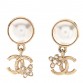 Pearl Crystal CC Flower Drop Earrings Gold Pearly White