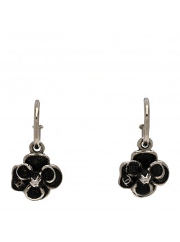 Enamel CC Camellia Drop Earrings Black
