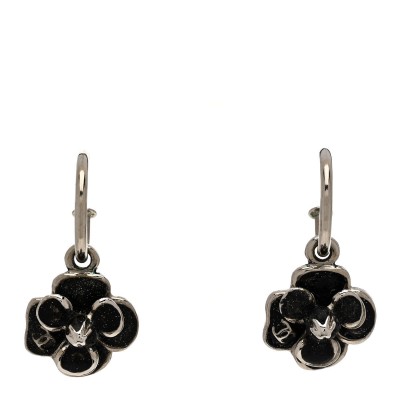 Enamel CC Camellia Drop Earrings Black