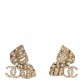 Crystal Pearl CC Leaf Earrings Gold