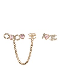 Metal Strass I Love Coco Heart Chain Climber Earrings Gold Pink