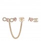 Metal Strass I Love Coco Heart Chain Climber Earrings Gold Pink