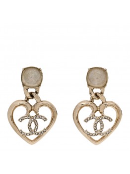 Metal Strass CC Heart Drop Earrings Gold