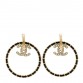 Metal Crystal Lambskin CC Chain Hoop Earrings Gold Black