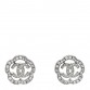 Crystal Coco Flapper Camellia CC Stud Earrings Silver