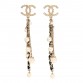 Pearl Crystal Lambskin Chain CC Dangle Earrings Gold