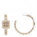 Metal Crystal CC Square Chain Hoop Earrings Gold