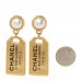 Pearl CC Tags Drop Earrings Gold