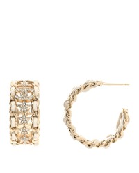 Lambskin Crystal Star Chain Hoop Earrings Gold White