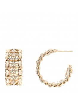 Lambskin Crystal Star Chain Hoop Earrings Gold White