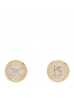Crystal CC No 5 Round Earrings Gold