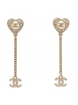 Pearl Crystal CC Heart Drop Earrings Gold White