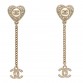 Pearl Crystal CC Heart Drop Earrings Gold White