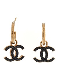 Metal Enamel CC Denim Drop Earrings Gold Blue