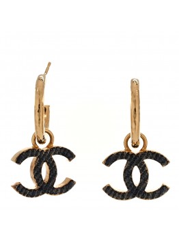 Metal Enamel CC Denim Drop Earrings Gold Blue