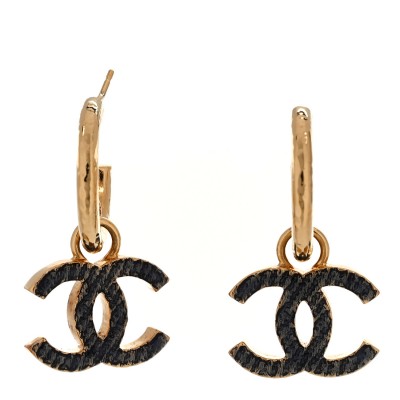 Metal Enamel CC Denim Drop Earrings Gold Blue
