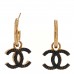 Metal Enamel CC Denim Drop Earrings Gold Blue