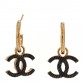 Metal Enamel CC Denim Drop Earrings Gold Blue