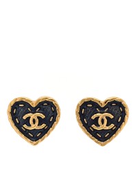 Metal Enamel CC Denim Heart Earrings Gold Blue